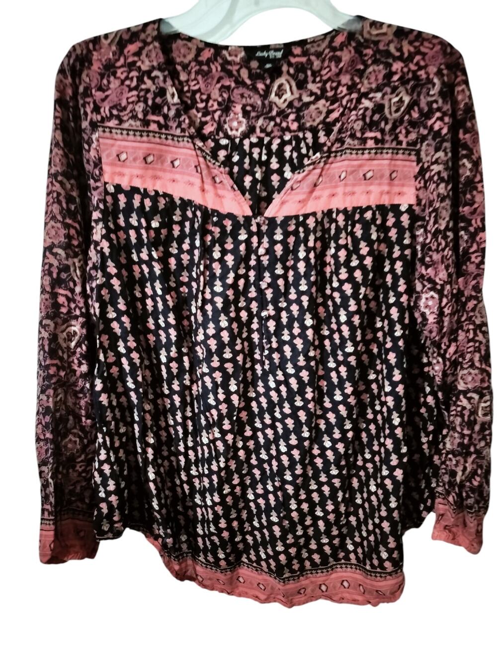 5831)Vintage Lucky Brand Plus Boho Pleasant Floral Split Neck Pullover Blouse 2X